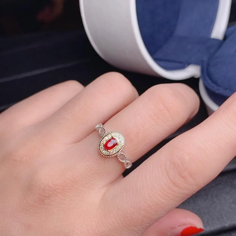 

shilovem 925 sterling silver Natural red RUBY Rings fine Jewelry women trendy ETHNIC wedding bands open new 3*5mm dj0305866agh