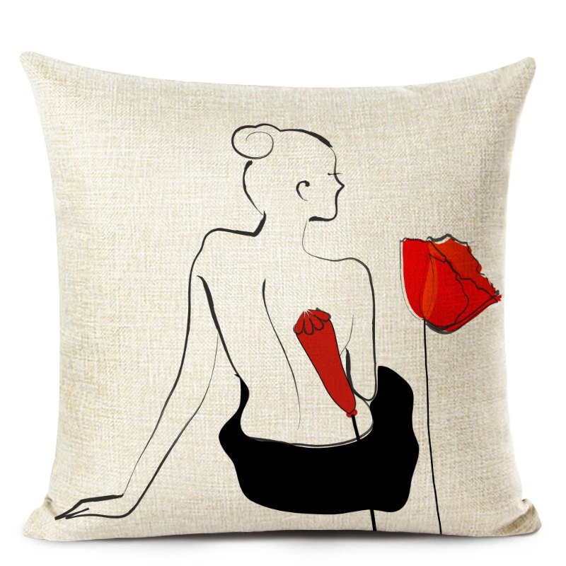 Для творческих личностей красные черные цветы диванные подушки белье квадратная