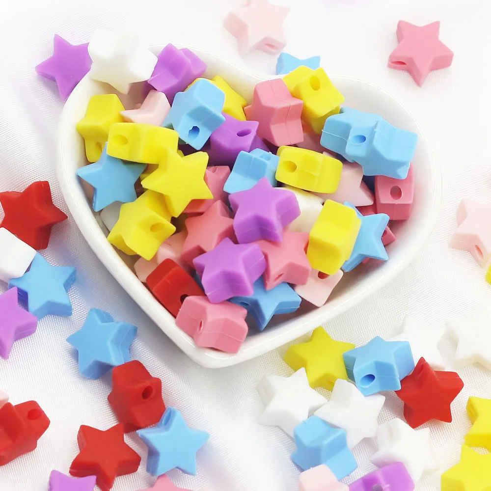 Cute-Idea 5pcs Mini Star Silicone Beads Baby Chew Nursing beads DIY Baby teething Pacifier Chain Toys Accessories Baby goods