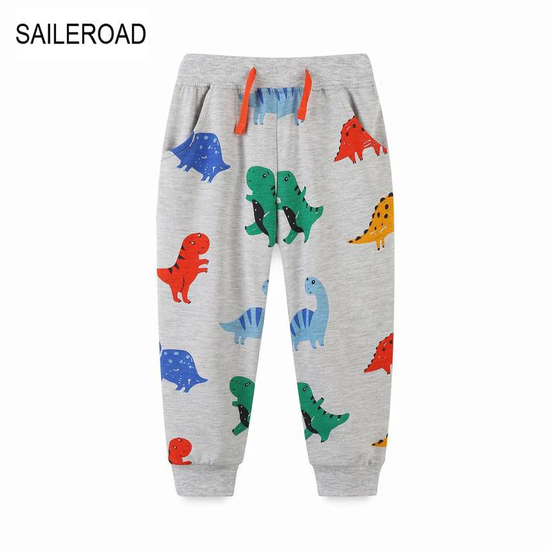 

Штаны для мальчиков SAILEROAD, осенние детские штаны с аппликацией в виде динозавров, шаровары для маленьких мальчиков, хлопковые спортивные шт...