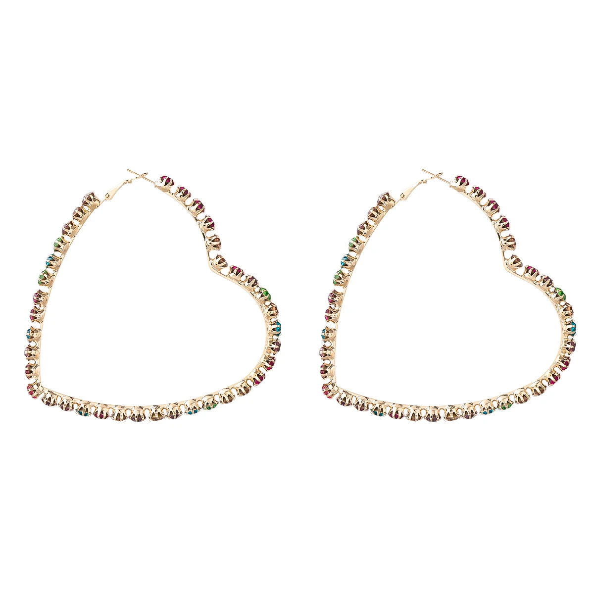 

JIJIAWENHUA New Trend Women's Rhinestone Love Heart Hoop Earrings Dinner Party Declaration Fashion Jewelry Accessories