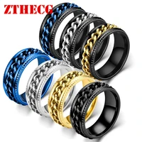 trendy stainless steel rotatable mens couple ring high quality spinner chain rotable rings punk women men jewelry free shipping