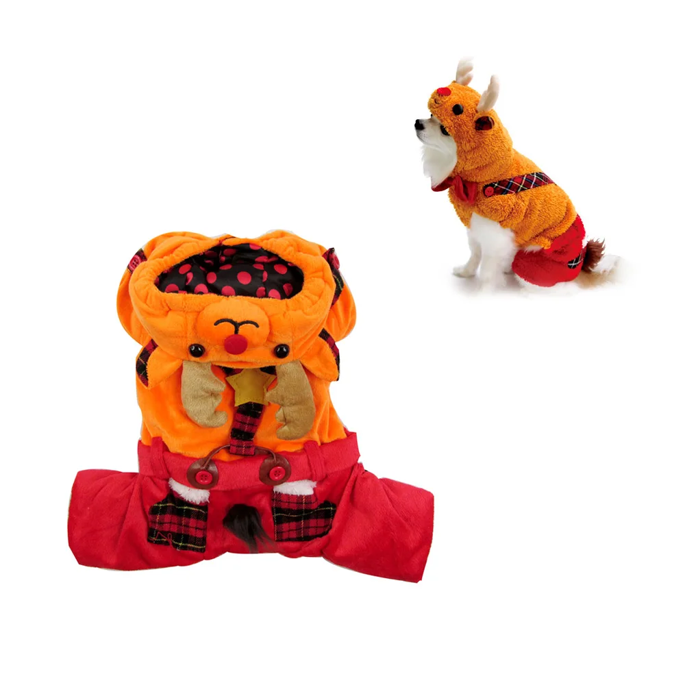 Теплое пальто для собаки щенка одежда комбинезон милый олень подтяжки штаны