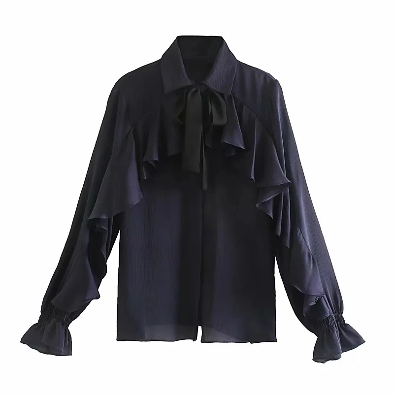 Женская блузка с оборками ZA фиолетовая Повседневная Блузка бантом и