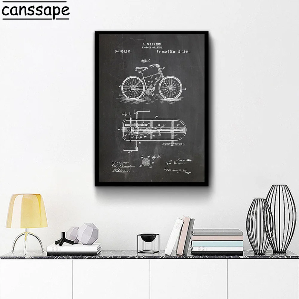 Велосипед Gearing патент настенный художественный постер искусство для езды на