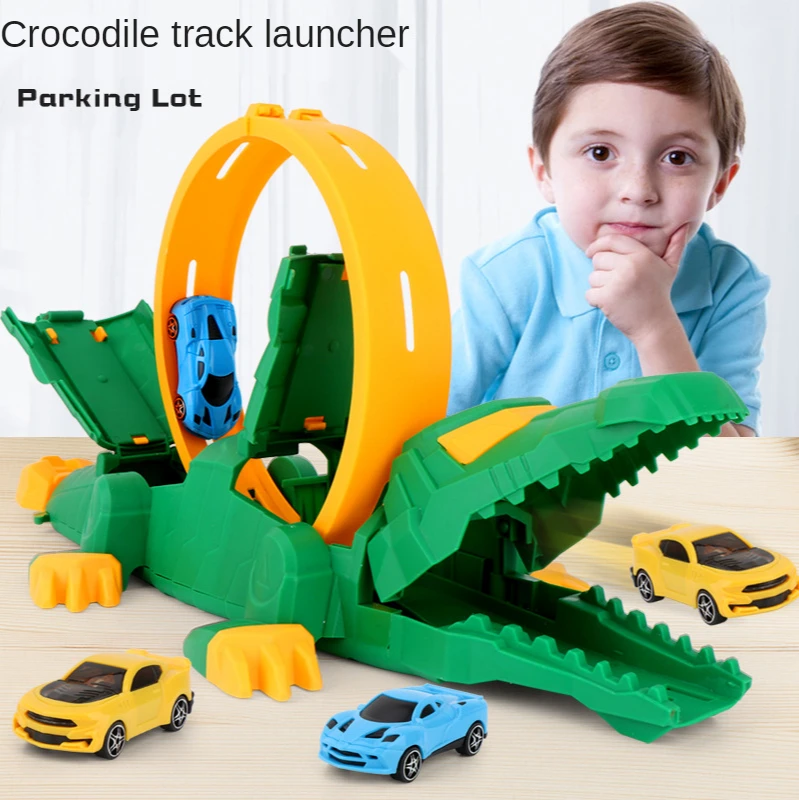 

Children's DIY Crocodile Catapult Rail Car Toy Puzzle Assembly Track 360 Degree Launcher To Send Trolley Children's Toy Car