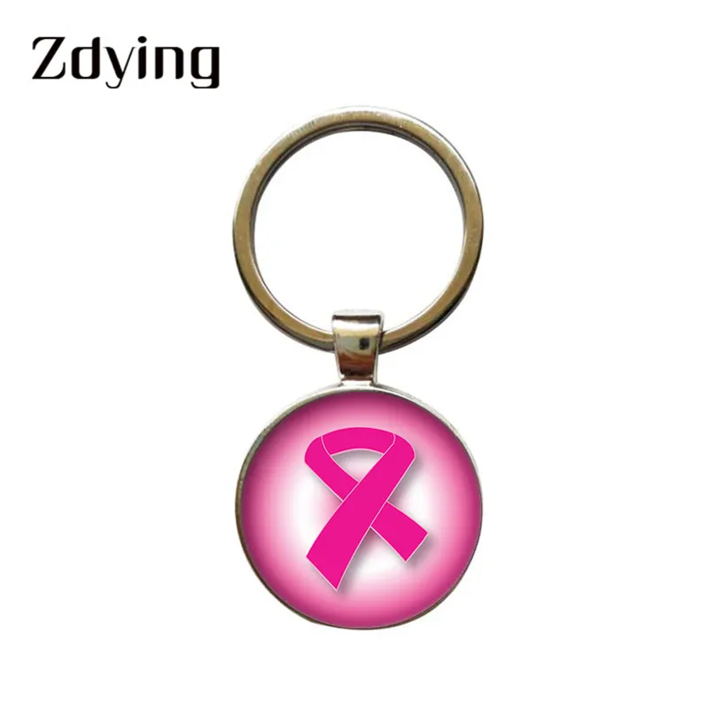 ZDYING Ribbon брелок для ключей ручной работы круглый стеклянный кабошон с фото