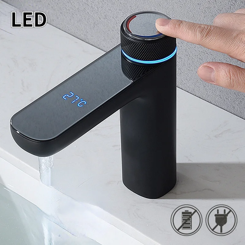

high quality Brass LED Bathroom Faucet Intelligence Temperature Digital Display Faucets Solid Basin Taps Cold Hot Water