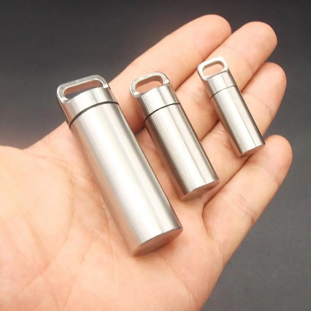 

New 2021 Mini Waterproof Capsule Seal Bottle Survival Pill Capsule Pill Outdoor Steel Bottle Box Container Tank F5I1