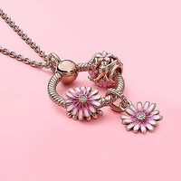 2020 new 100 925 sterling silver 11 spring pink girl heart piercing daisy series letter o pendant pandora necklace lady
