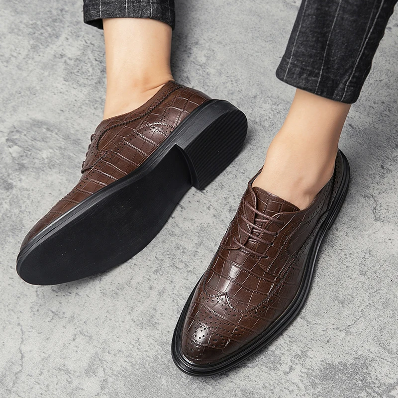 Мужские классические туфли-оксфорды коричневые кожаные туфли с перфорацией на