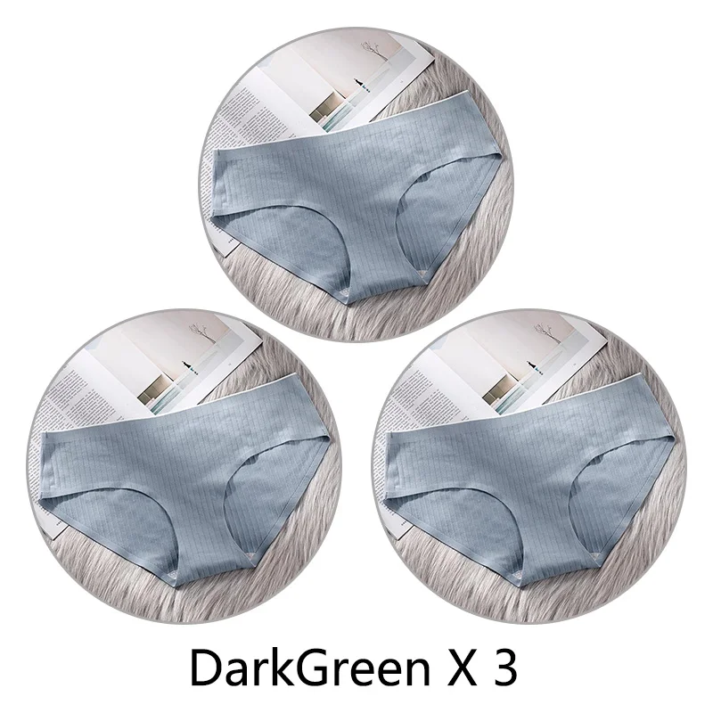 DarkGreen X 3 3 шт. сверхтонкое, бесшовное нижнее белье из хлопка, Для женщин нижнее белье, мягкие трусики с большими чашечками для Размеры 4XL белье соты с заниженным шаговым швом ткань нижнее бельё - Цвет: DarkGreen X 3