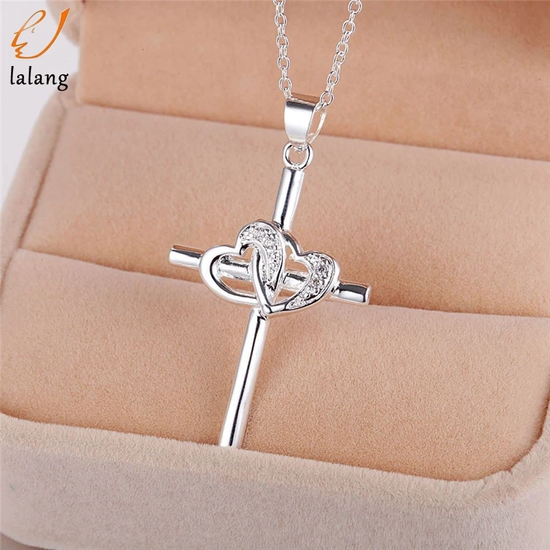 

Fashion Rhinestone Heart Cross Necklace Pendant Chain Charm Elegant Women Jewelry Accessories