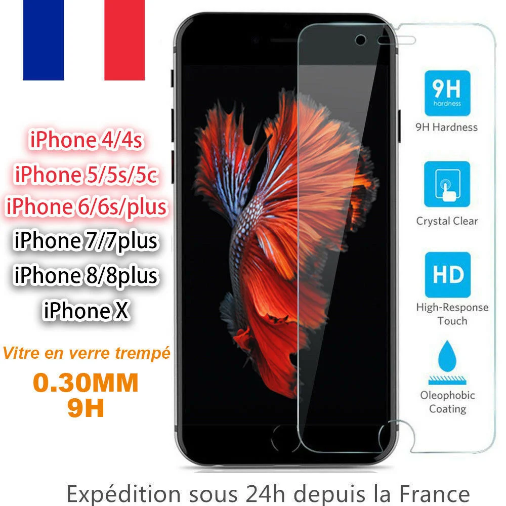 

Vitre protection Verre tremp Film protege d'cran For iPhone SE/5/6/6S/7/8 Plus/ X