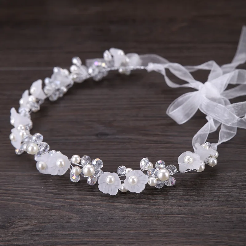 

2021 Crystal Flower Headband Bridal Tiaras Hair Jewelry Ribbon Wreath Crystal Headpiece Wedding Bride Hair Accessories