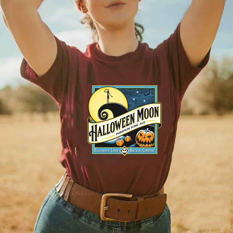 Футболка На Хэллоуин Луна Забавный городской пумокин графическая футболка