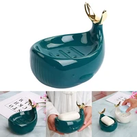 whale shaped ceramic soap dish with drain bar ceramic soap box bathroom shower fishtail ring frame soap box