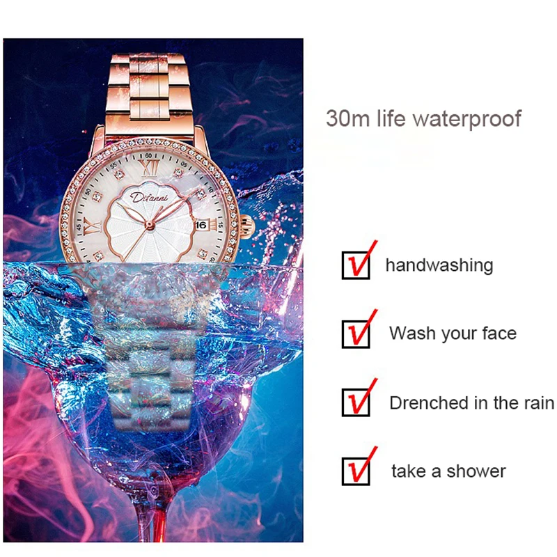 Женские Механические часы Dulunwe наручные из нержавеющей стали цвета розового