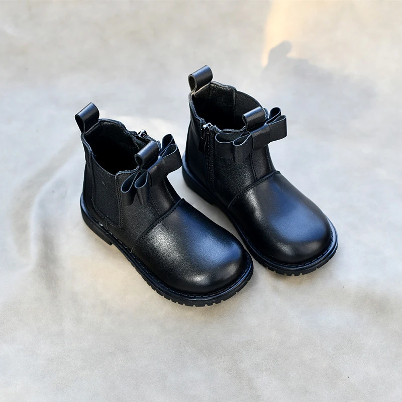 

Genuine Leather Girl's Ankle Boots Exquisite Bow Spring Winter Kids Martin Boots Cowhide Children Snow Boots 6T 8T