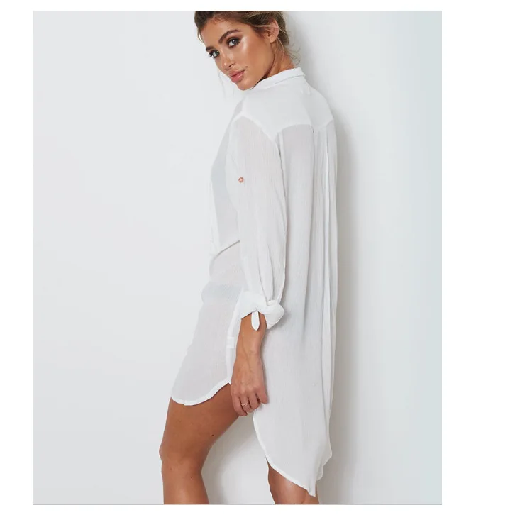 Летнее сексуальное пляжное мини платье для женщин с длинным пышным рукавом