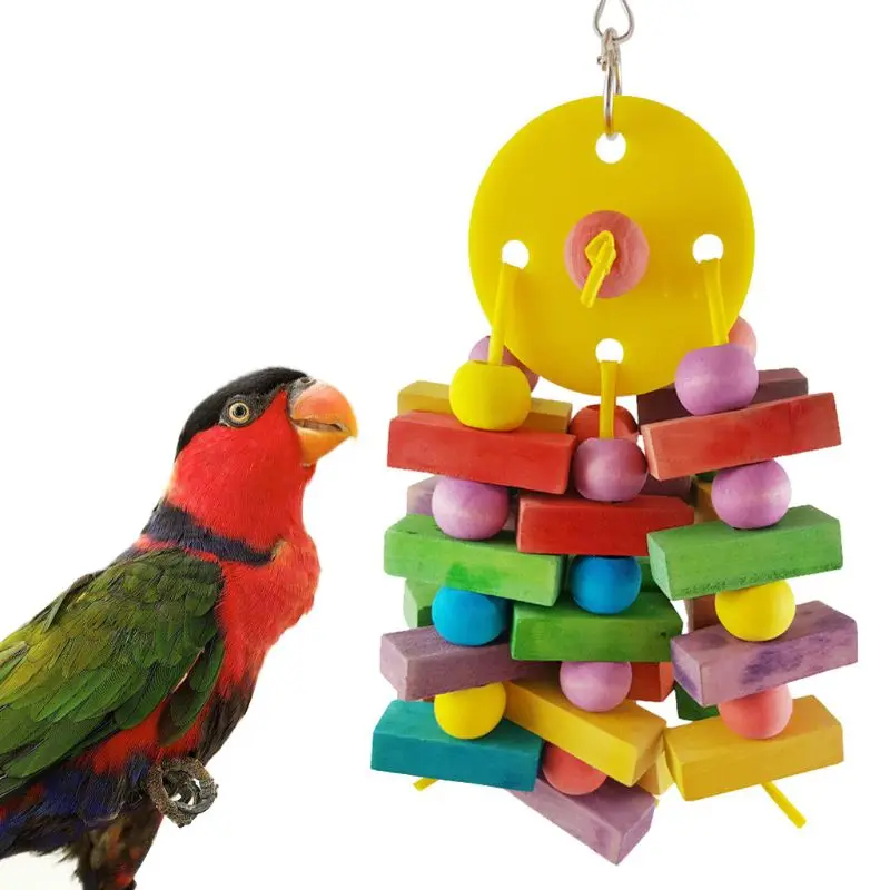 

Bird Parrot Chewing Toys Cage Toys with Colorful Wood Bite Blocks Perch Swing R7RC