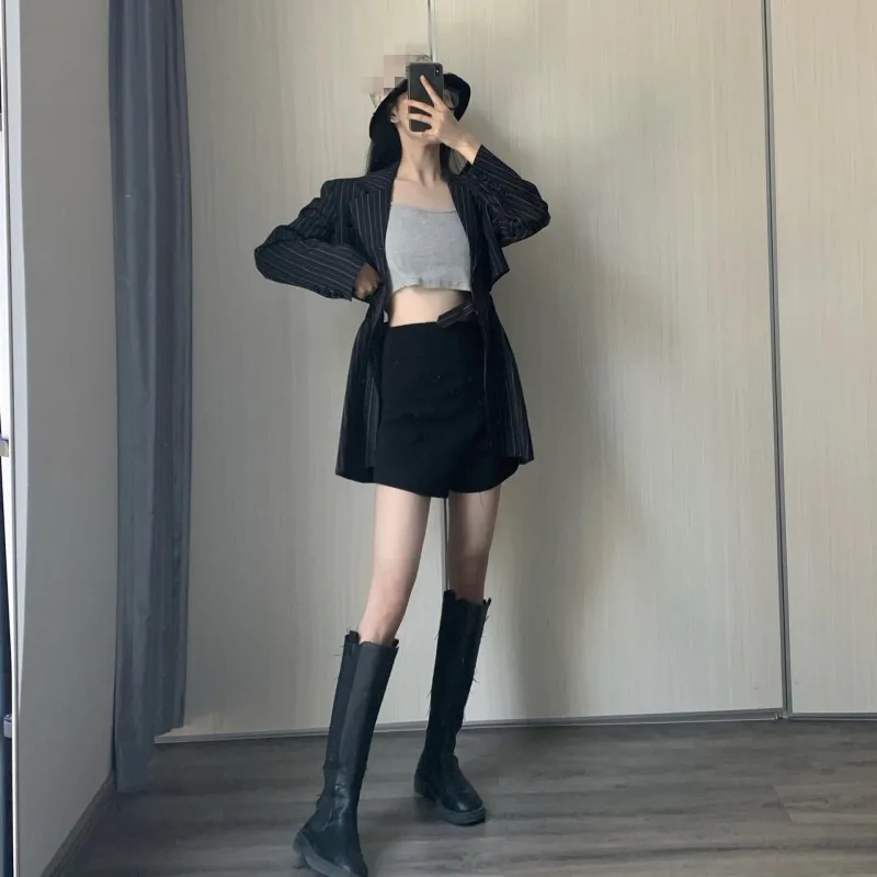 

2021 New Striped Long Jacket Women Designer Turn-Down Collar Slim Long Sleeve Dress Streetwear Party Office Lady Suit Jacket