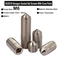 10pcs5pcs m6x6mm30mm sus316 stainless steel hexagon socket set screws with cone point headless screws grub screw din914