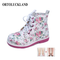 ortoluckland kids lace up sneakers orthopedic baby shoes leather short plush winter spring autumn white print girls ankle boots