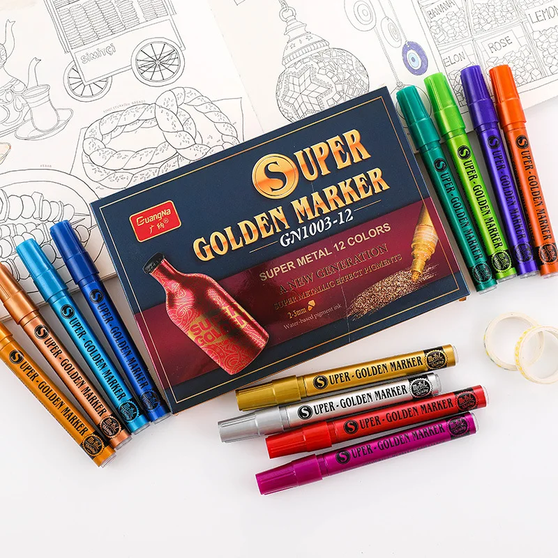 Металлическая ручка для рисования, модель, блестящая, золотая, на водной основе, акриловые маркеры, цветные ручки для рисования «сделай сам»...