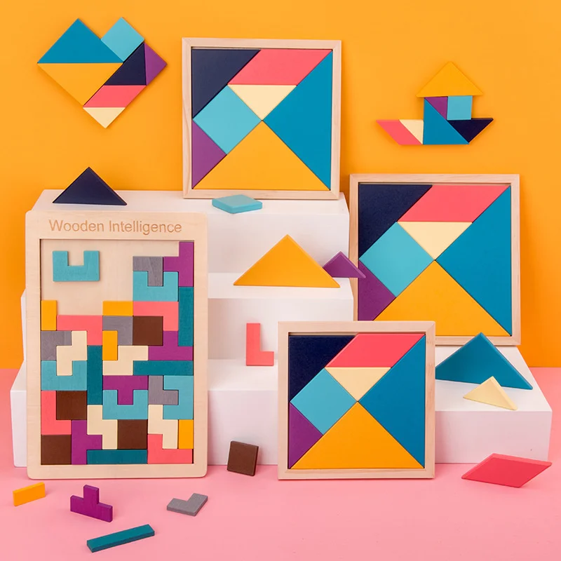 

Creative Educational Toy Tangram Jigsaw Board Tetris Cubes Puzzles Colorful For Children Kids Building Games Gift Wooden Toys