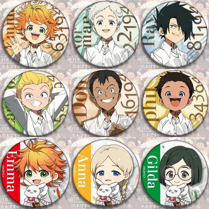 

Anime The Promised Neverland Emma Anna 58mm Figure Badge Round Brooch Pin Gifts Kids Collection Toy