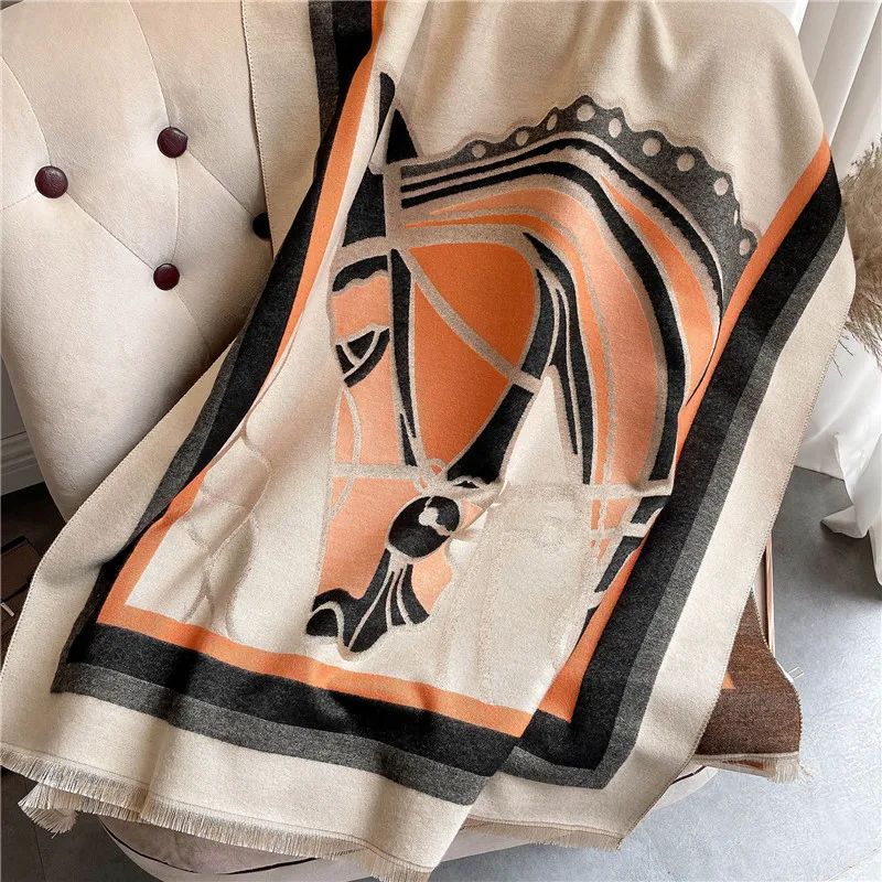 Роскошный брендовый зимний шарф с цветочным принтом женский кашемировый теплый