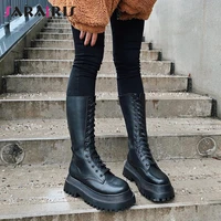 brand new fashion women mid calf boots flat platform chunky heels bottom female high boots autumn fashion goth black shoes