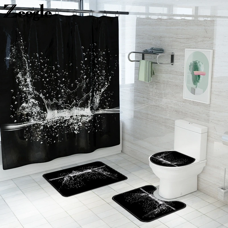 

Zeegle нескользящий коврик для ванной и водонепроницаемый набор для душа Blcak 3D печать коврик для ванной Впитывающий Коврик для ног U-Образный К...