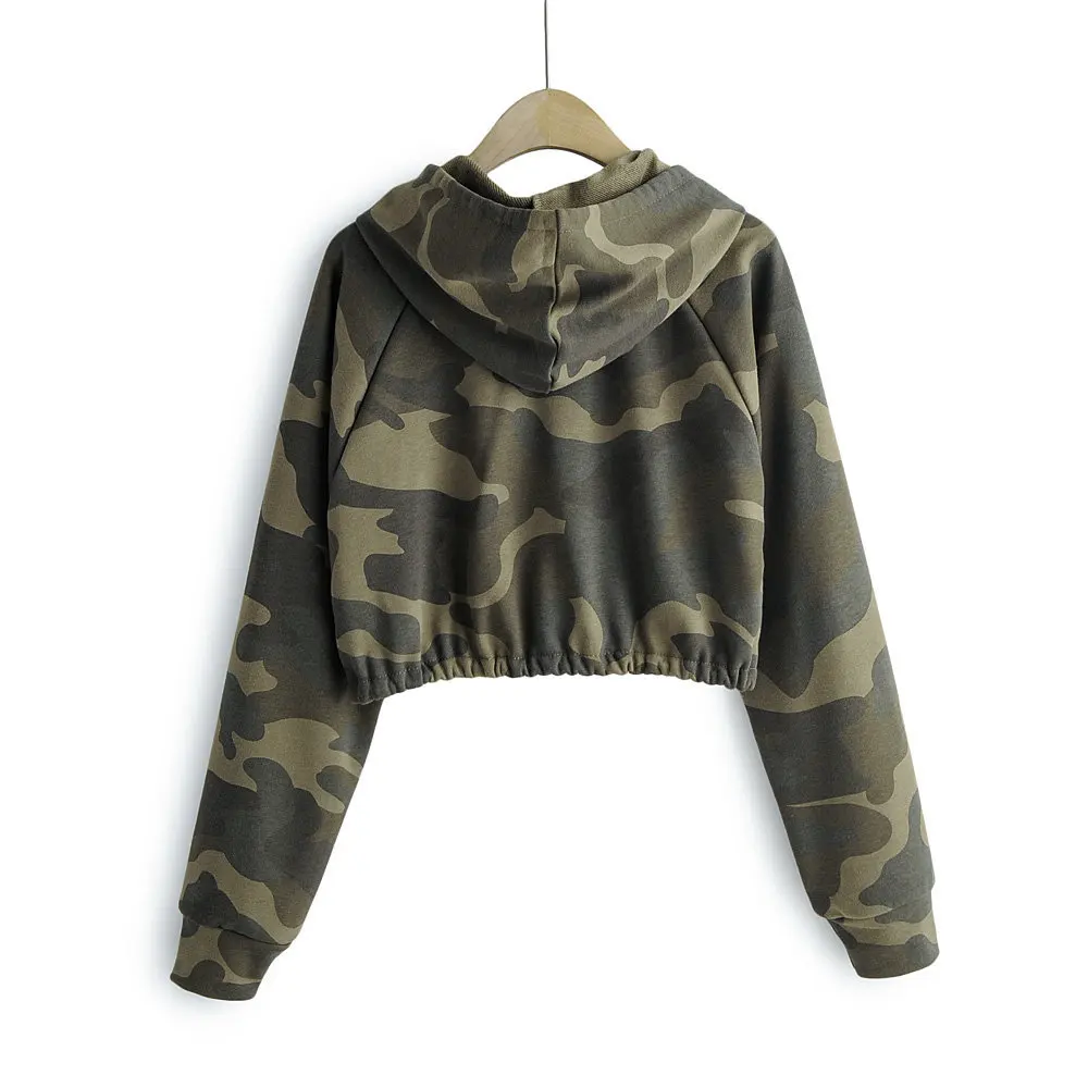 New trend of women's wear in autumn and winter 2019 camouflage short open navel vitality Hoodie Sweatshirt harajuku hoodie |