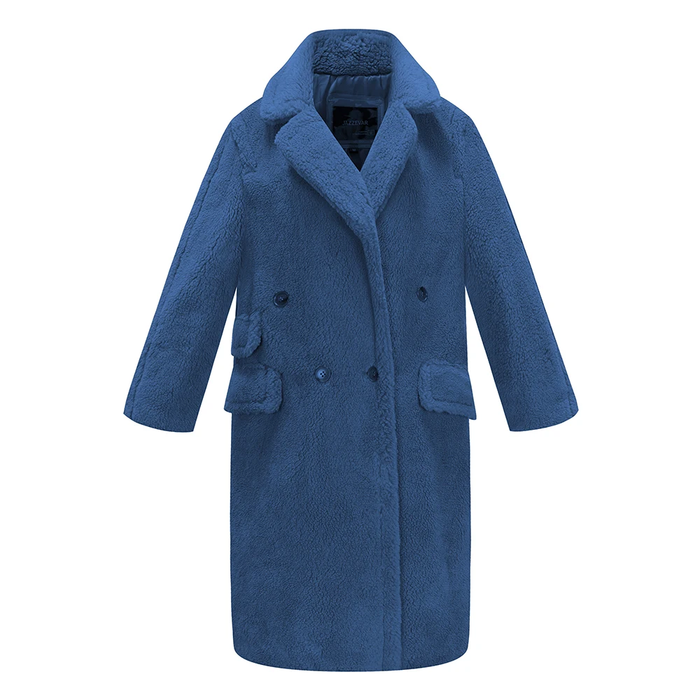 blue DKL04 JAZZEVAR Зимнее новое поступление пальто с мехом женская верхняя одежда свободная модный стиль длинное теплое пальто K9062 - Цвет: blue DKL04
