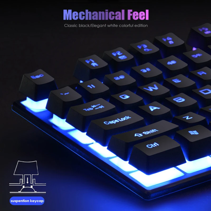 Игровая Проводная клавиатура с защитой от фиктивных нажатий разноцветная