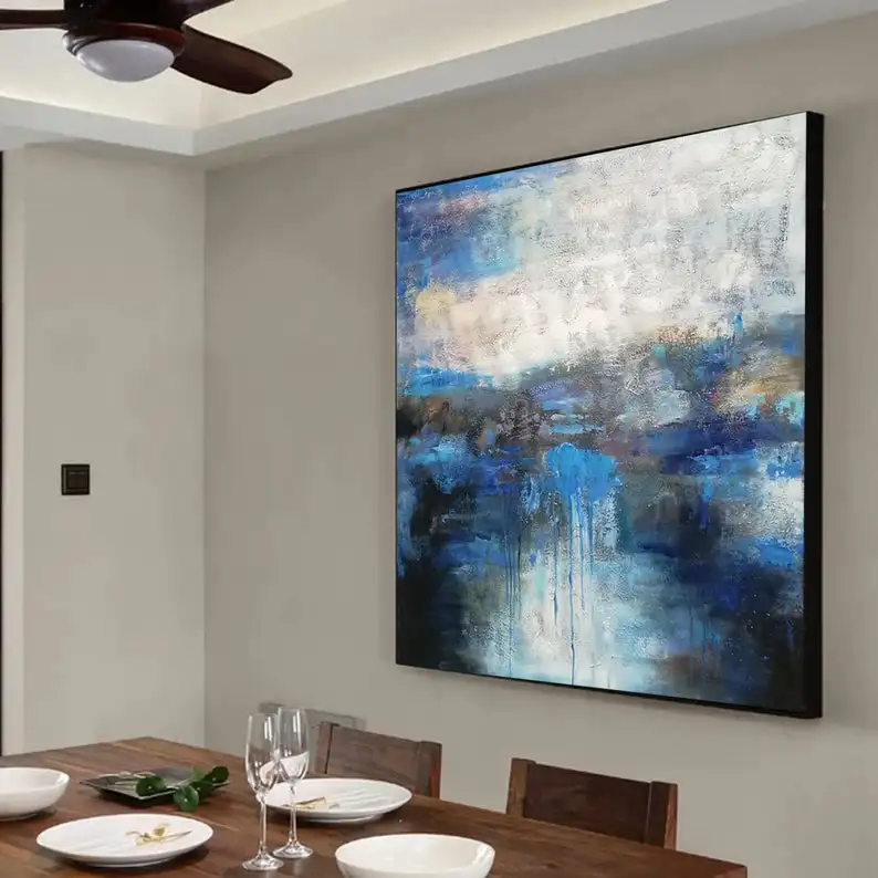 

extra large wall art abstract, large abstract painting on original canvas art, blue textured wall art, modern abstract wall art