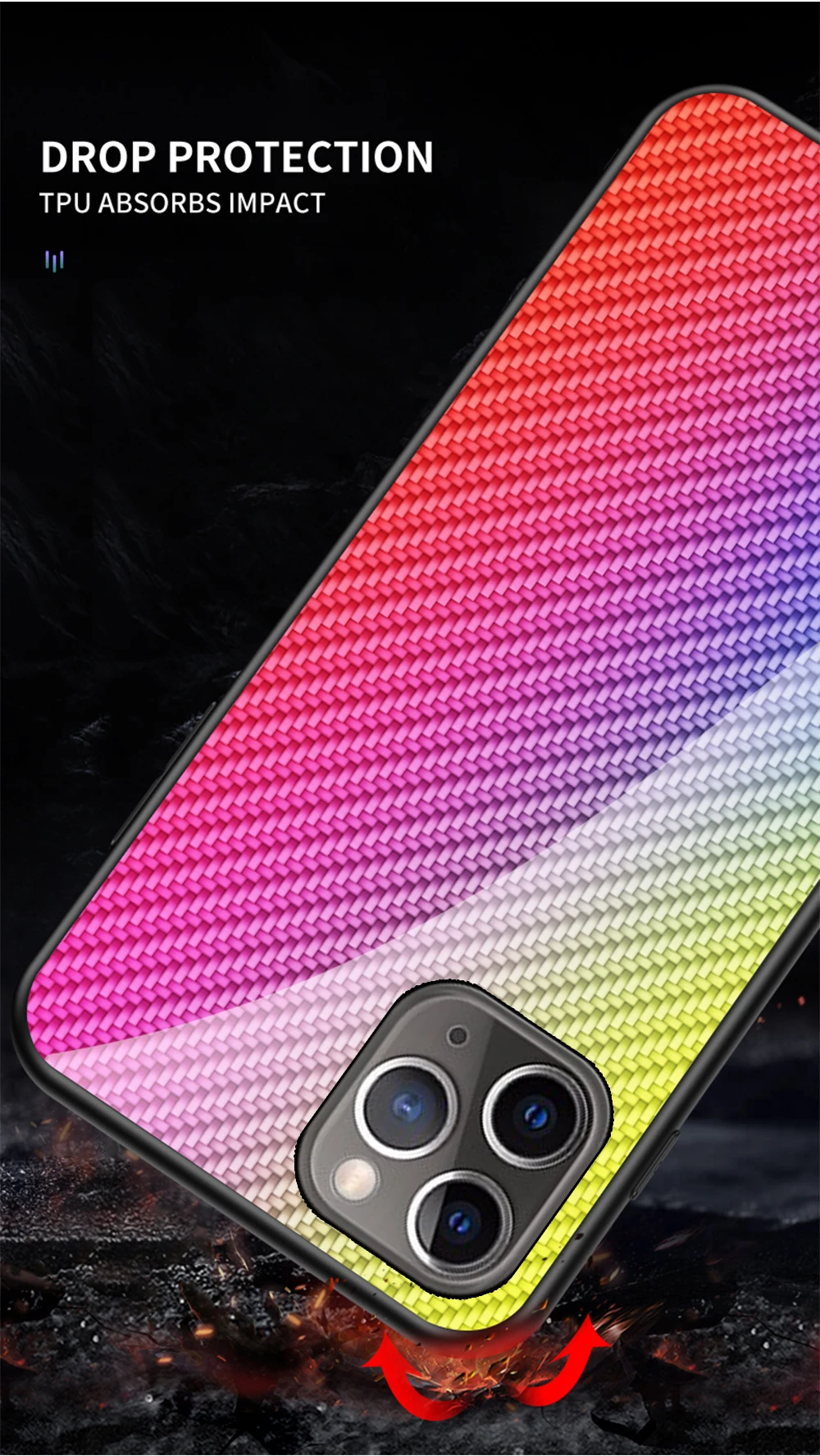 Чехол из закаленного стекла для iPhone 11 Pro Max X 8 7, ударопрочный жесткий гибридный защитный чехол для iPhone, модный градиентный карбоновый чехол