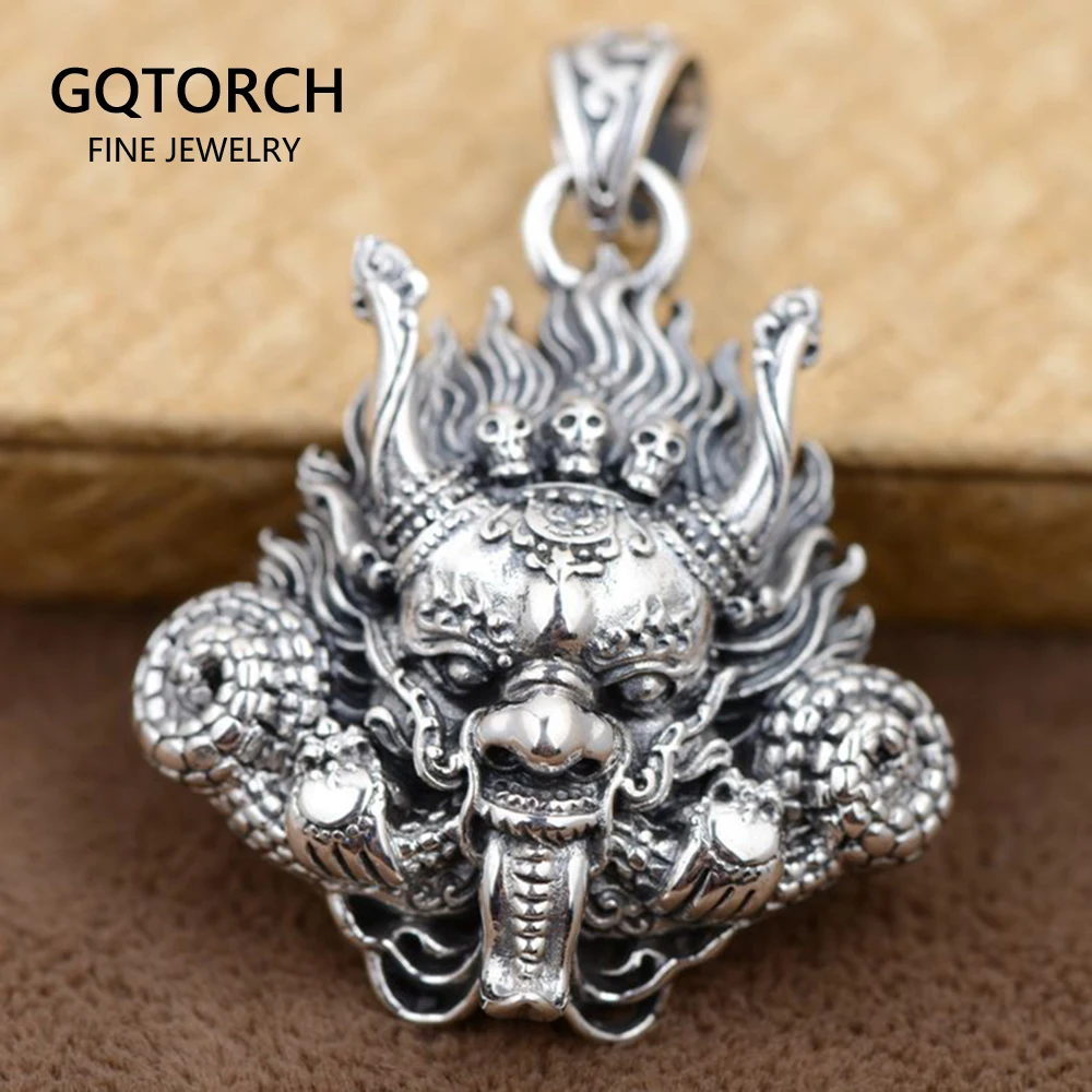 

Thai Silver 925 Sterling Silver Pendant Antique Style Dragon Head With Skulls Mahakala Personality Punk Mens Accessories 2017