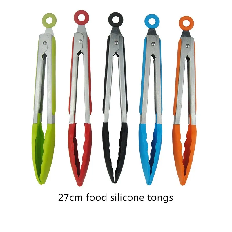 

2pcs/set 27/34cmSilicone Food Tong Stainless Steel Kitchen Non-slip Cooking Clip Clamp BBQ Salad Tools Grill Kitchen Accessories