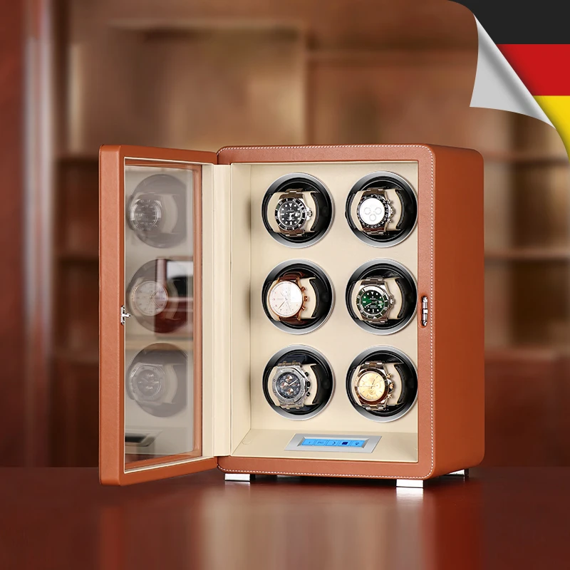 Luxury Watch Winder 6 Automatic Watches Storage Box High Gloss Wood Leather Mabuchi Motor LCD Touch Screen and Remote Control | Наручные