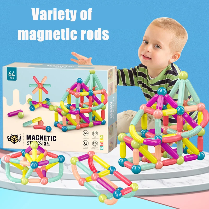 

25-64Pcs Big Size Magnetic Stick Building Blocks Game Magnets Children Set Kids Magnets for Children Magnetic Toy Bricks