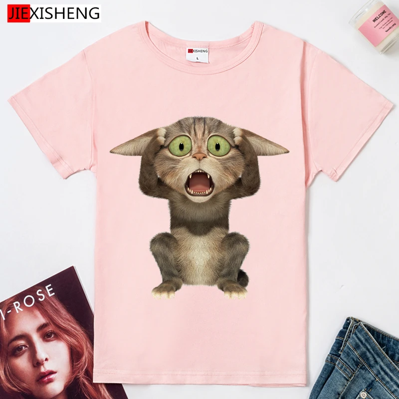 JIXISHENG женская футболка с принтом мультяшного кота Летняя Повседневная смешная