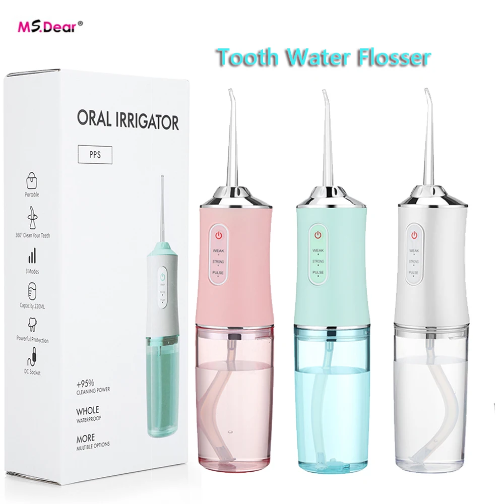 

Portable Tooth Water Flosser 220ML Oral Water Jet Oral Flosser Irrigator USB Rechargeable Oral Hygiene Cleaning Machine