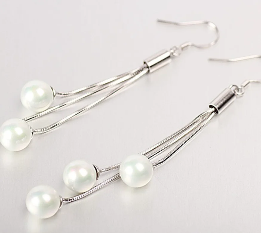 

Pure Pearl 925 Sterling Silver Tassel Drop Earrings for Women Bridal Romantic Long Geometry Simple Fine Jewelry Dating Gift