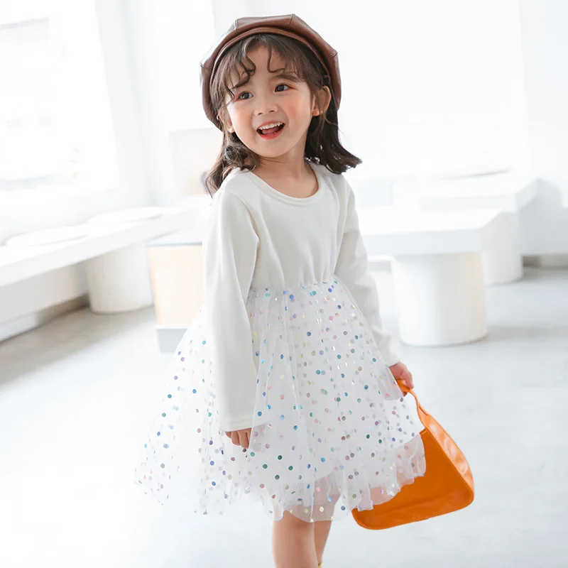 2020 новые платья для девочек модное Сетчатое платье принцессы с длинными рукавами