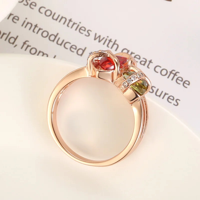 Ring Dainty Cubic Zirconia Silverware Gifts For Women Wide Rings Green Yellow Gemstones Rose Gold-color | Украшения и аксессуары
