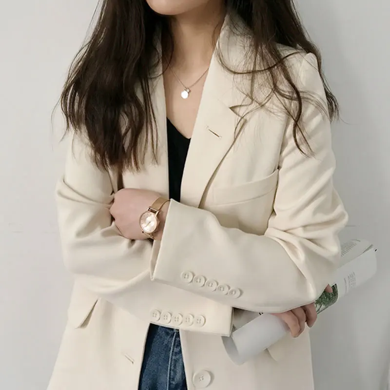 Casual Solid White Blazer Long Sleeve Women Blazers and Jackets Notched blazer mujer blaser feminino Suits Coats Female