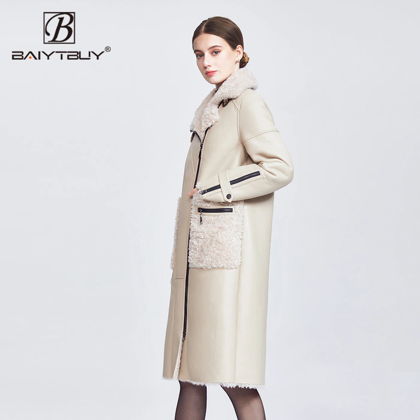 BAIYTBUY 2021 меховые куртки из овчины женские толстые теплые длинные пальто